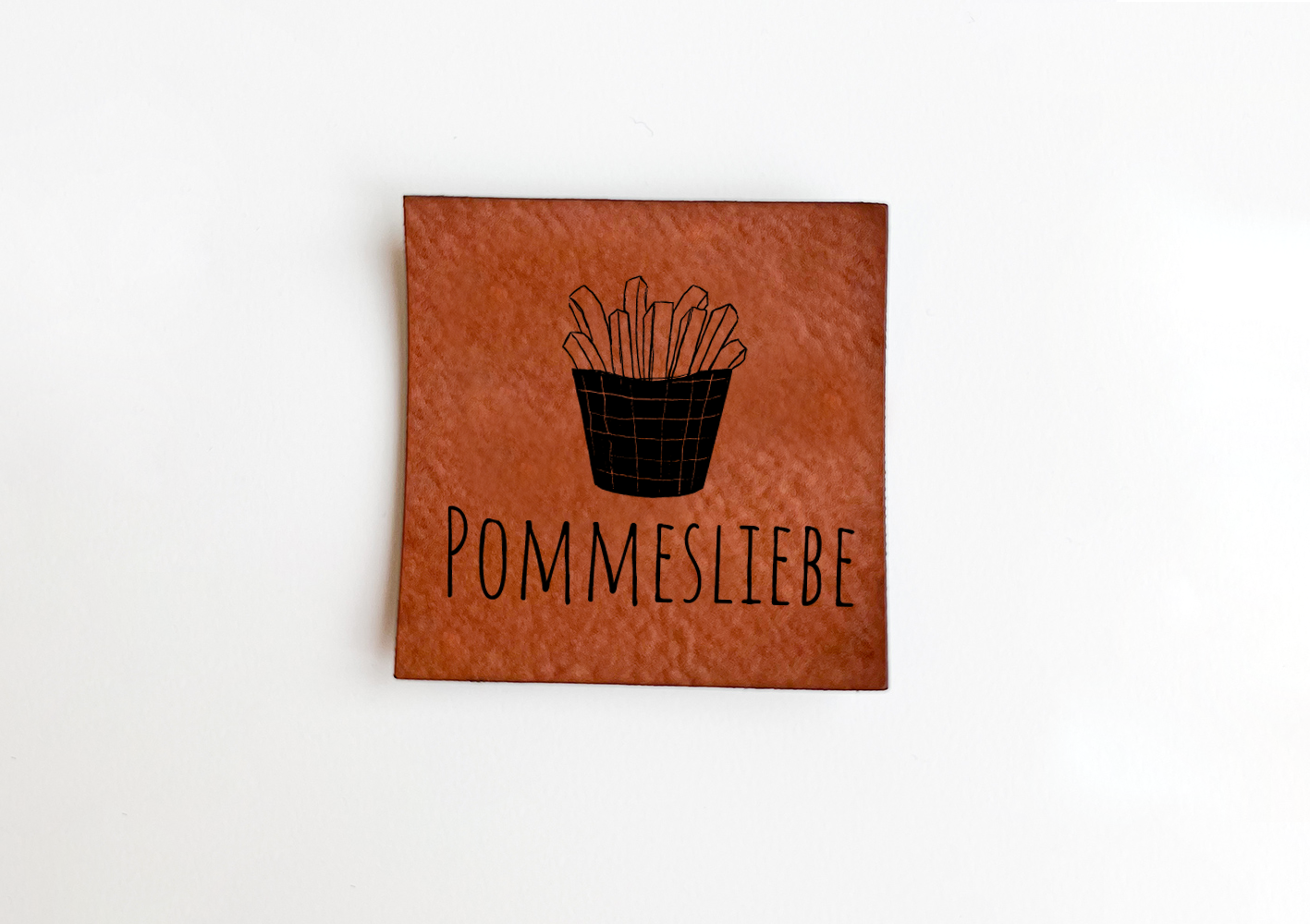 Weiches Kunstlederlabel Soft Eat & Love Pommesliebe 4 x 4 cm Label Patch Aufnäher