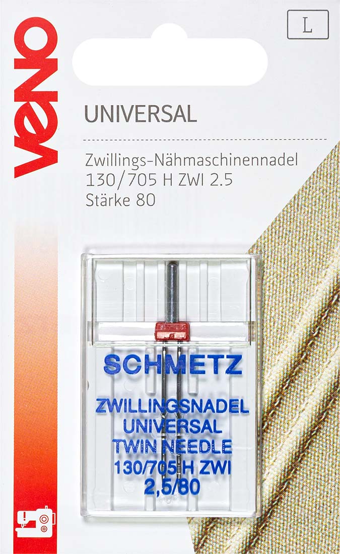 Schmetz Zwillings-Nähmachinennadel Universal 130/705 H ZWI 2.5 Stärke 80 Flachkobeln 