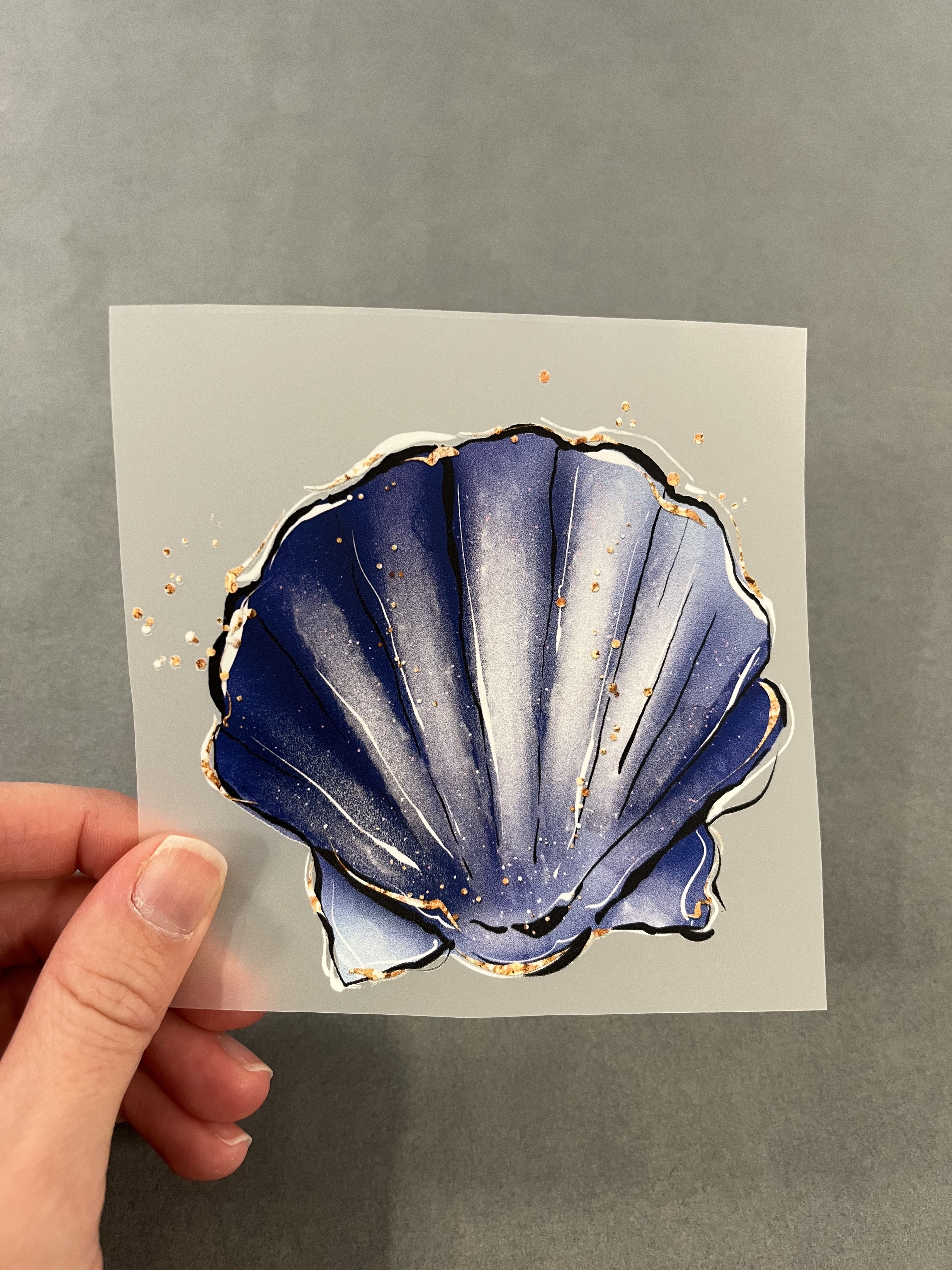 Bügelbild Love Ocean Muschel Blau Gold ca 11x10,5 cm