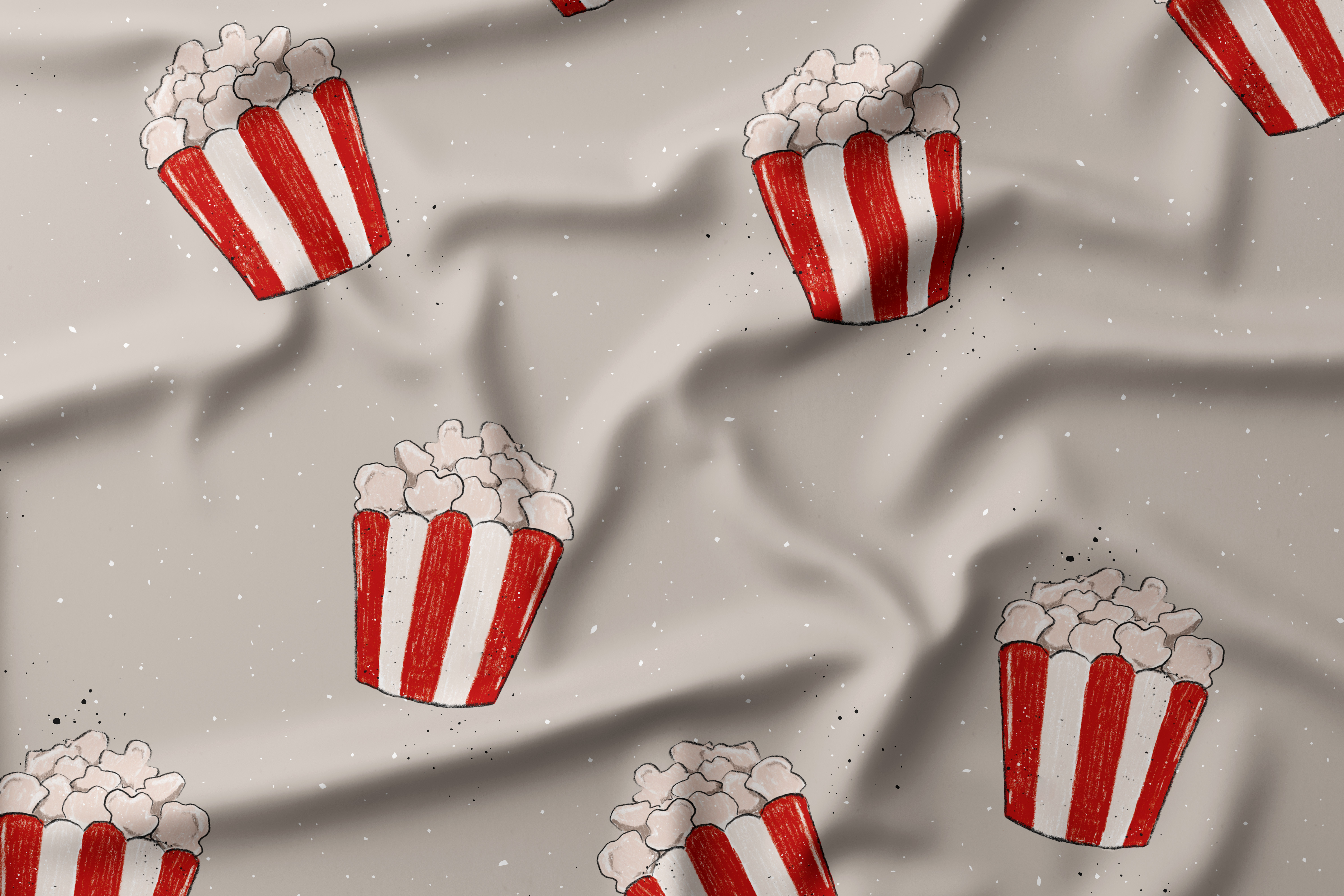 Seidenzarter Baumwoll Jersey Stoff Cinema Popcorn Popcorntüte 160 cm WB Eigenproduktion Katzengold Design