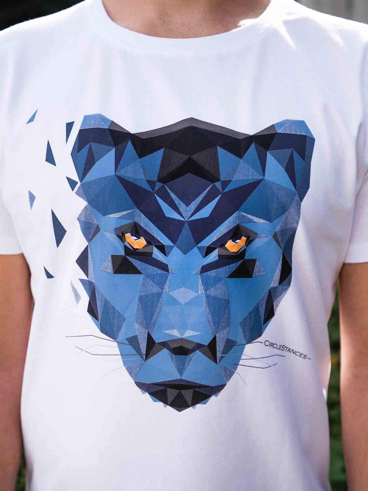 Herren T-Shirt Weiß Blau Dunkelblau Geometrischer Panther S-XXL