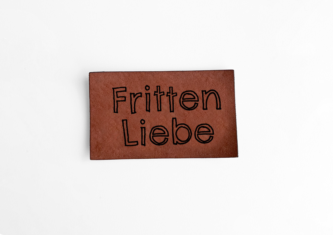Weiches Kunstlederlabel Soft Eat & Love Pommesliebe Frittenliebe 3 x 5 cm Label Patch Aufnäher