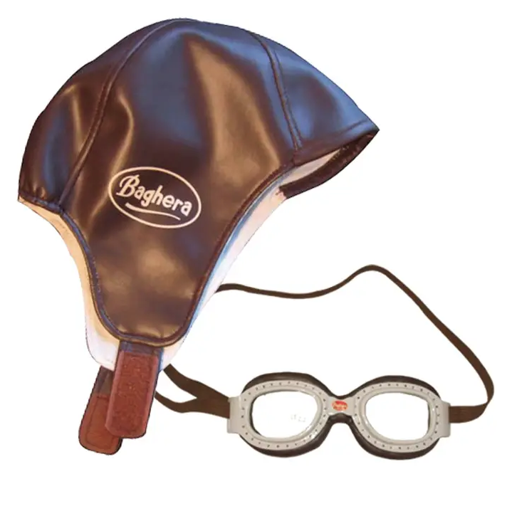 Retro Race Kit - Cap und Brille Rennfahrerhelm und Brille Braun