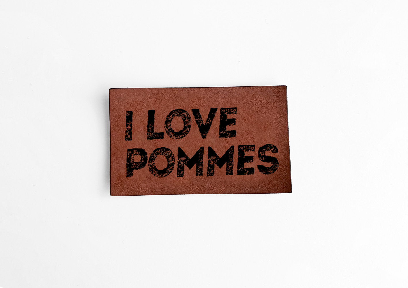 Weiches Kunstlederlabel Soft Eat & Love Pommesliebe I Love Pommes 3 x 5 cm Label Patch Aufnäher
