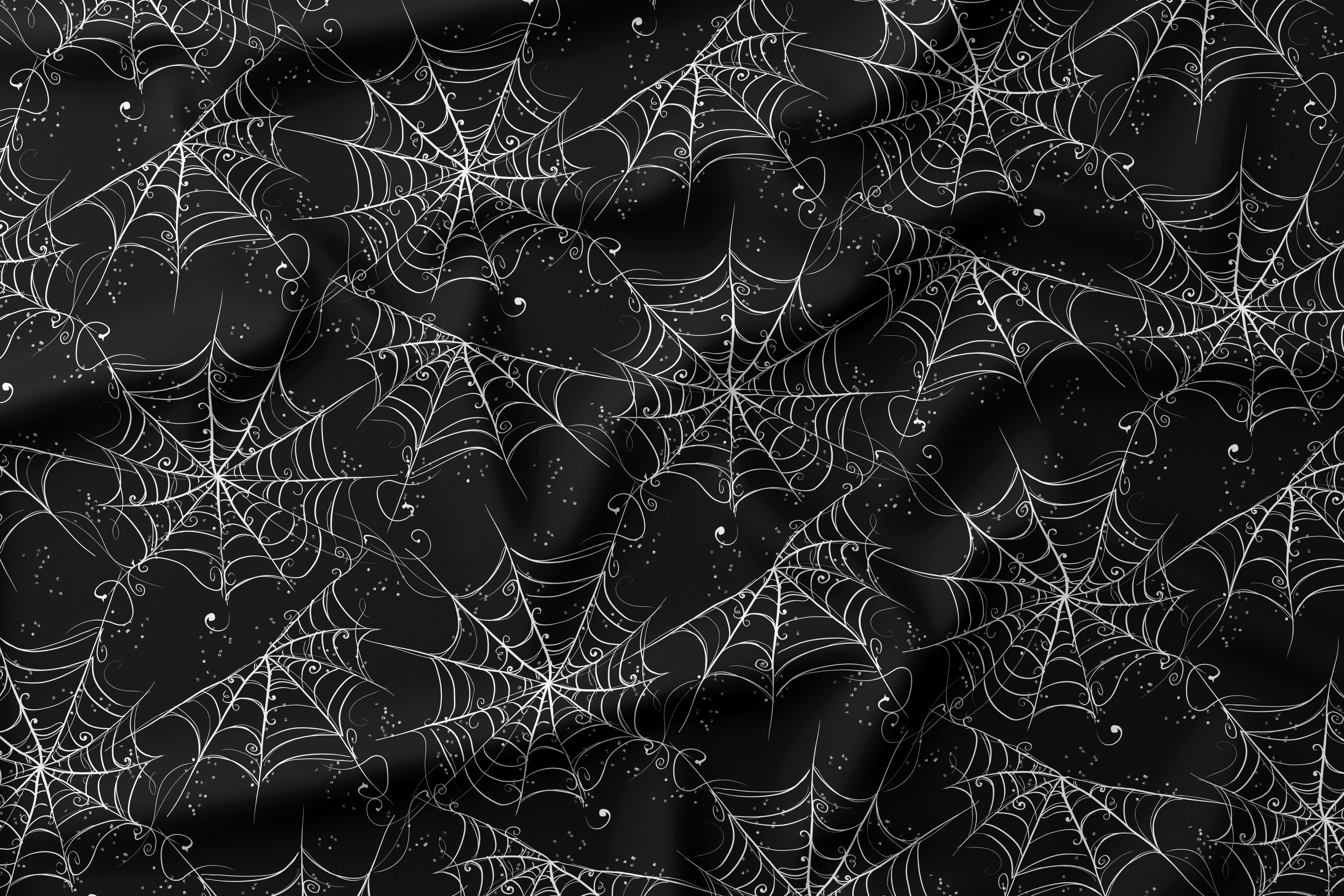 French Terry Baumwolle Stoff Halloween Spider Spinnenweben Schwarz Weiß 160 cm WB Eigenproduktion