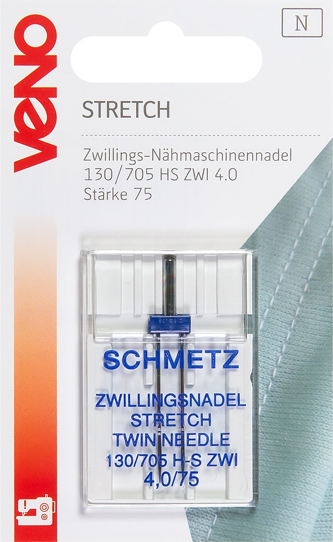 Schmetz Zwillings-Nähmachinennadel Stretch 130/705 HS ZWI 4.0 Stärke 75 Flachkobeln