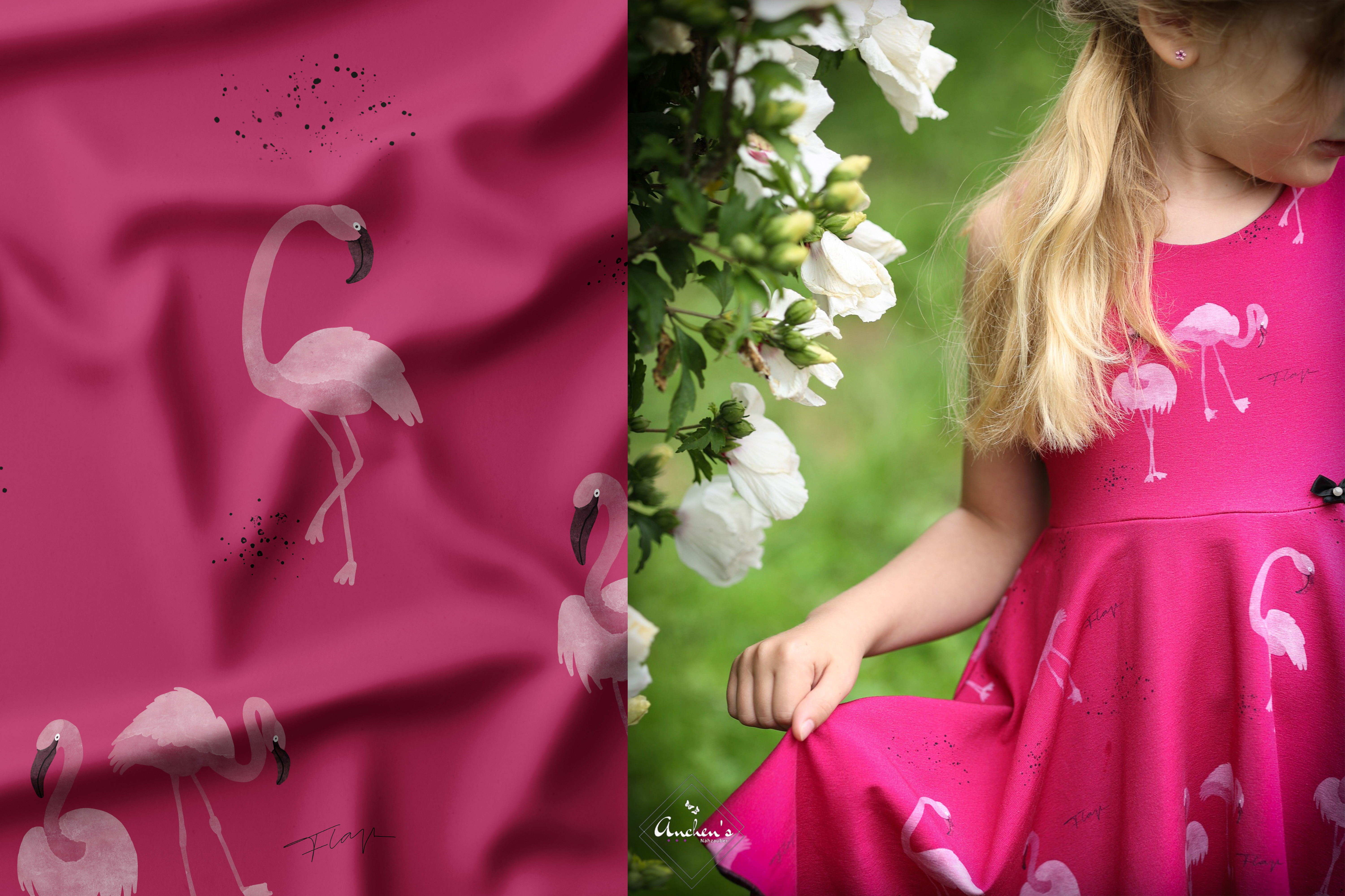 Baumwoll Jersey Stoff Flam Ingo Flamingo Pink Beige Rosa Katzengold Design 160 cm WB Eigenproduktion