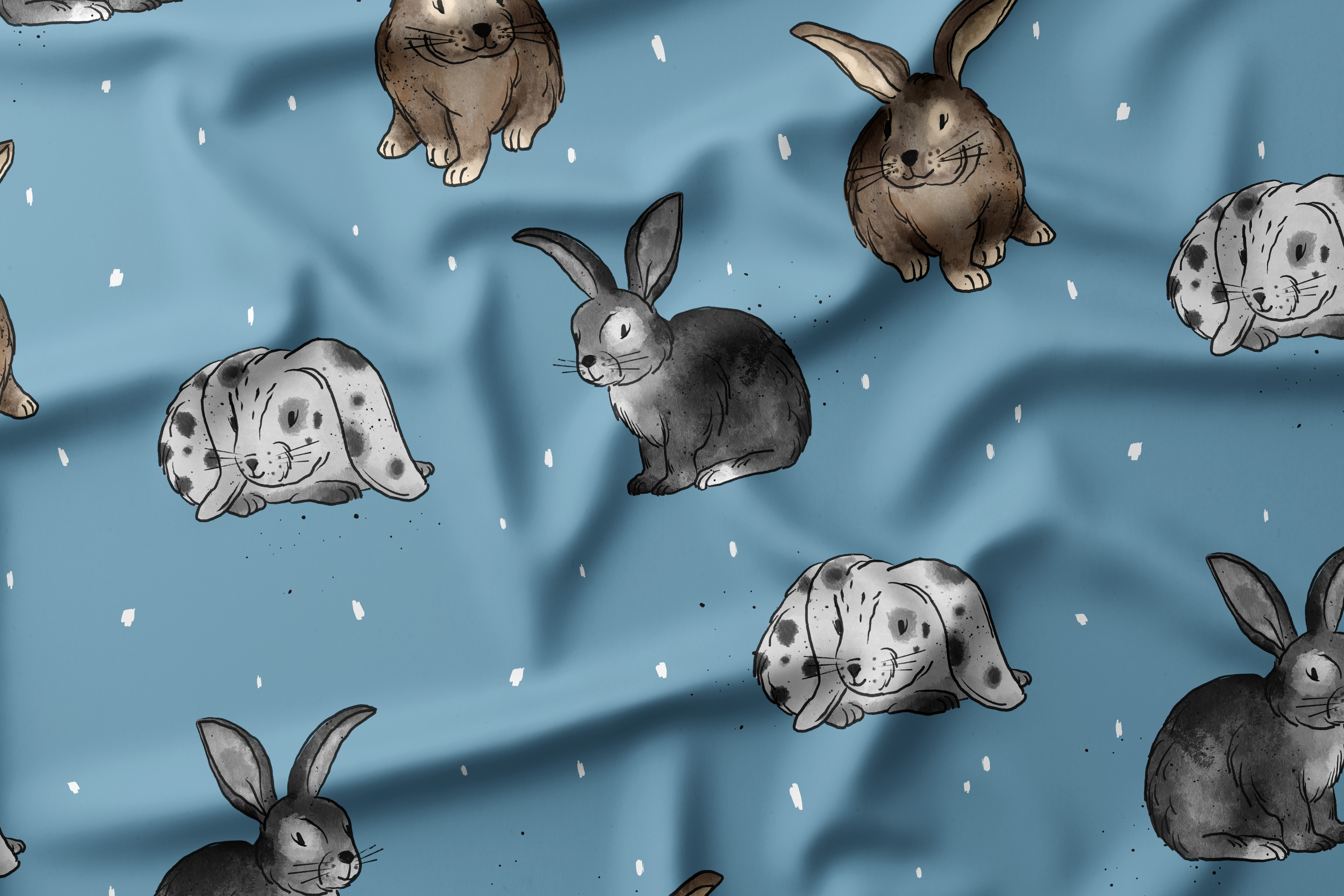 Seidenzarter Baumwoll Jersey Stoff Löffelbande Kaninchen Hase Katzengold Design 160 cm WB Eigenproduktion