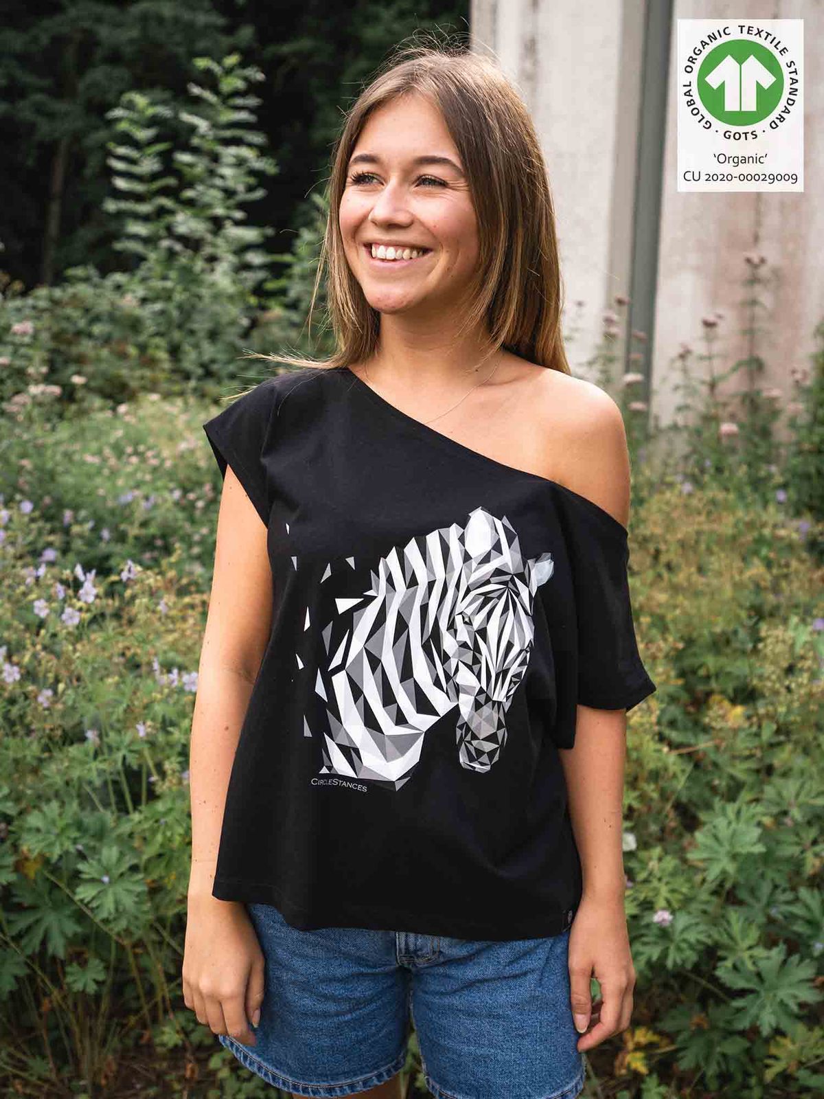 Damen T-Shirt mit XL Rundhalsausschnitt Schwarz Weiß Geometrisches Zebra Gr XS-XL