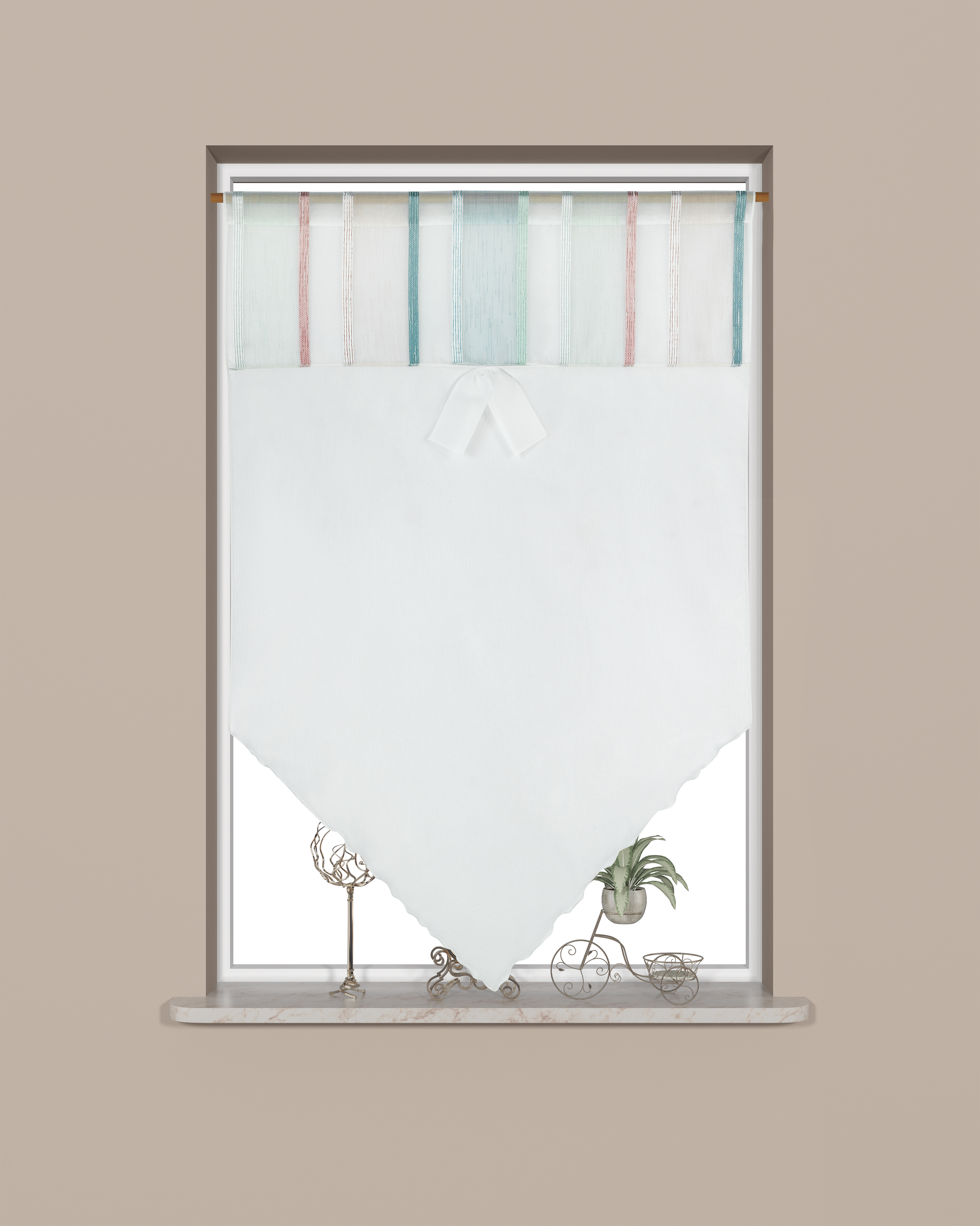 Scheibengardine Fensterspitze Küchengardine Bistrogardine 4029 60x90 cm Weiß Rosa Mint