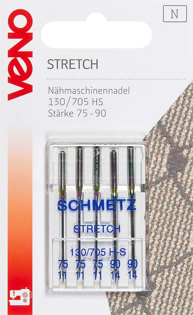 Schmetz Nähmachinennadel Stretch 130/705 HS Stärke 75-90 Flachkobeln