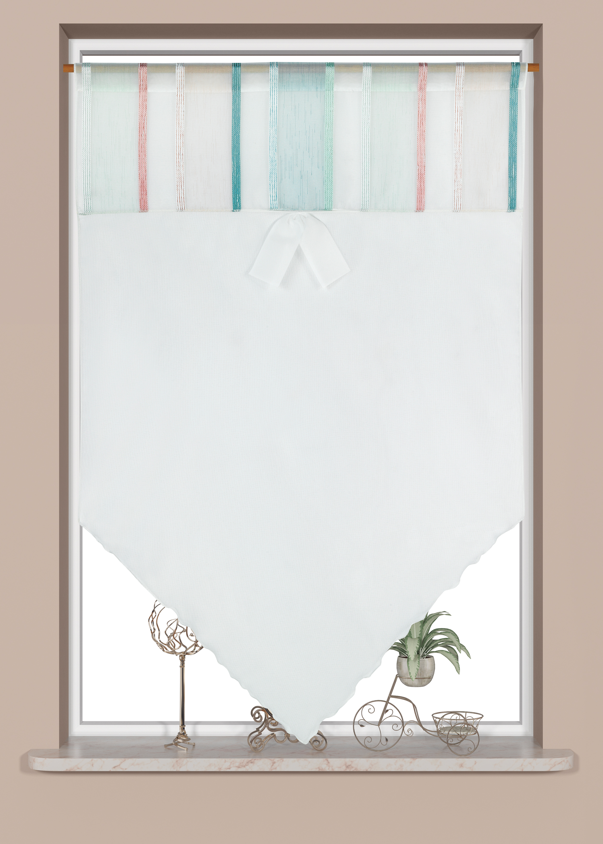 Scheibengardine Fensterspitze Küchengardine Bistrogardine 4029 60x90 cm Weiß Rosa Mint