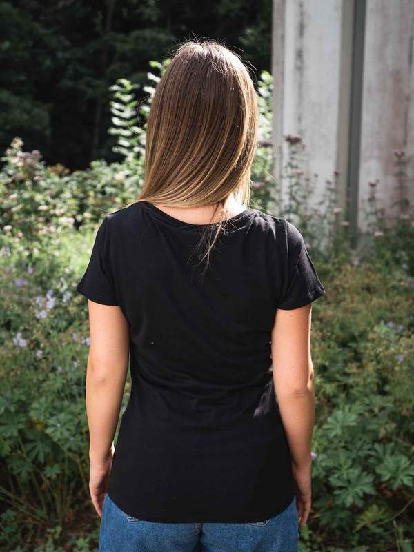 Damen T-Shirt GOTS Kurzarm Schwarz Geometrischer Flamingo Gr XS-XL