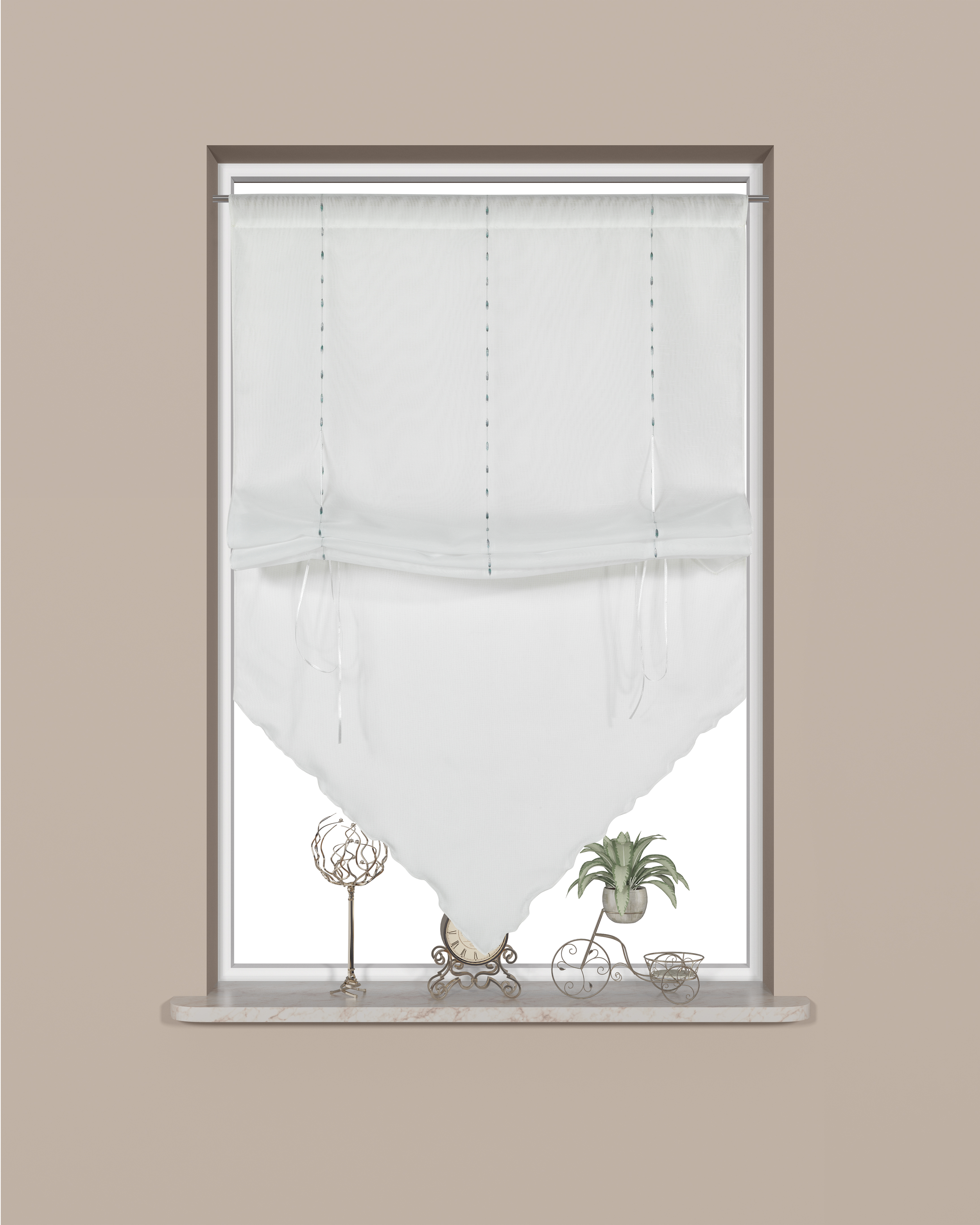 Scheibengardine Fensterspitze Doppelstoff zum Raffen Küchengardine Bistrogardine 4030 60x90 cm Weiß