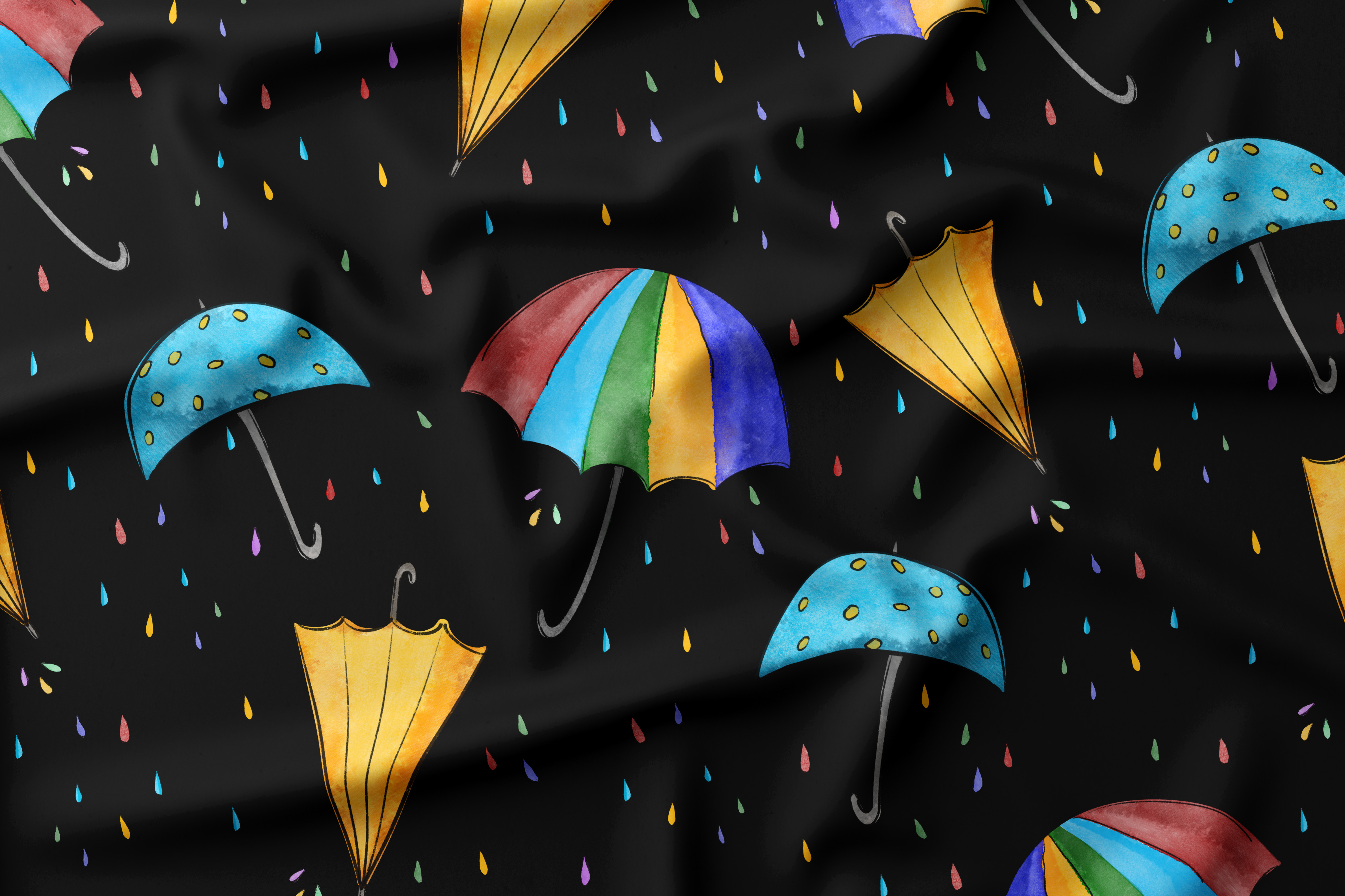 French Terry Baumwolle Stoff Umbrella Regenschirm Bunt Schwarz 160 cm WB Eigenproduktion