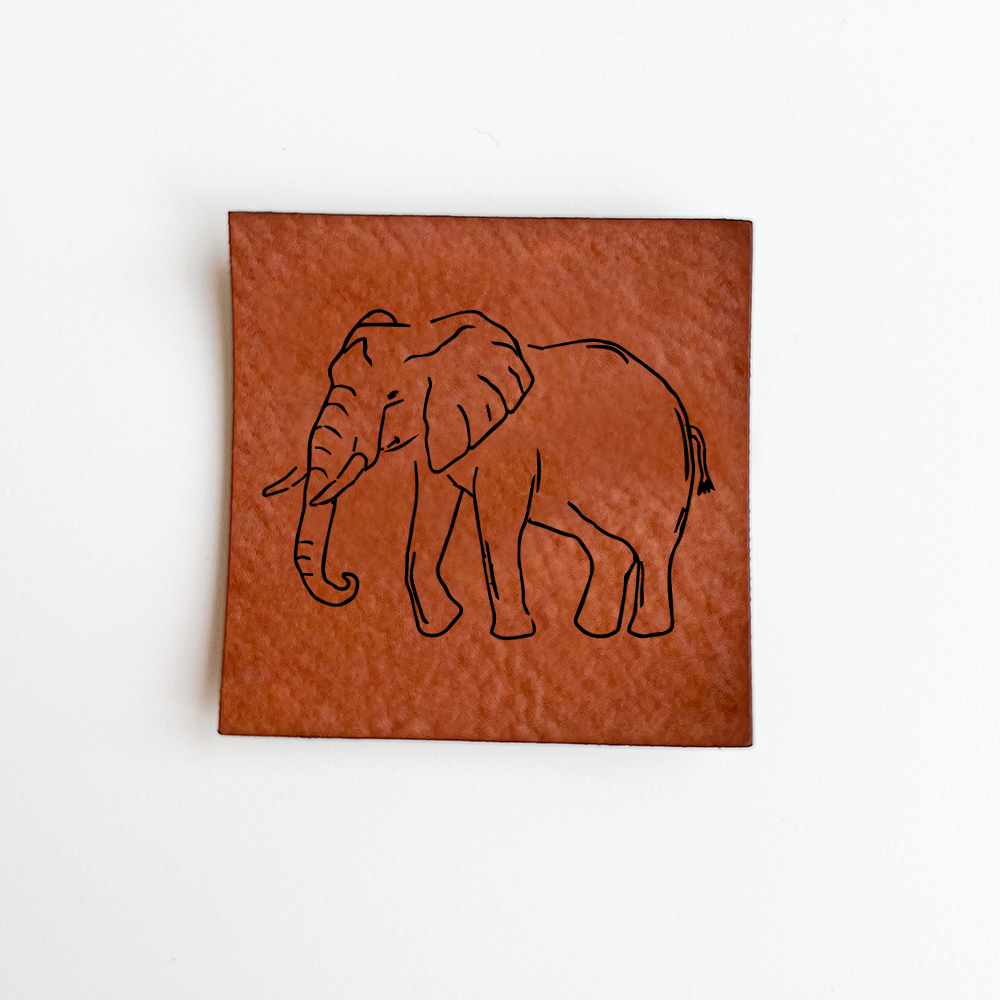 Weiches Kunstlederlabel Soft Wild Animal Fanti Elefant 4 x 4 cm Label Patch Aufnäher