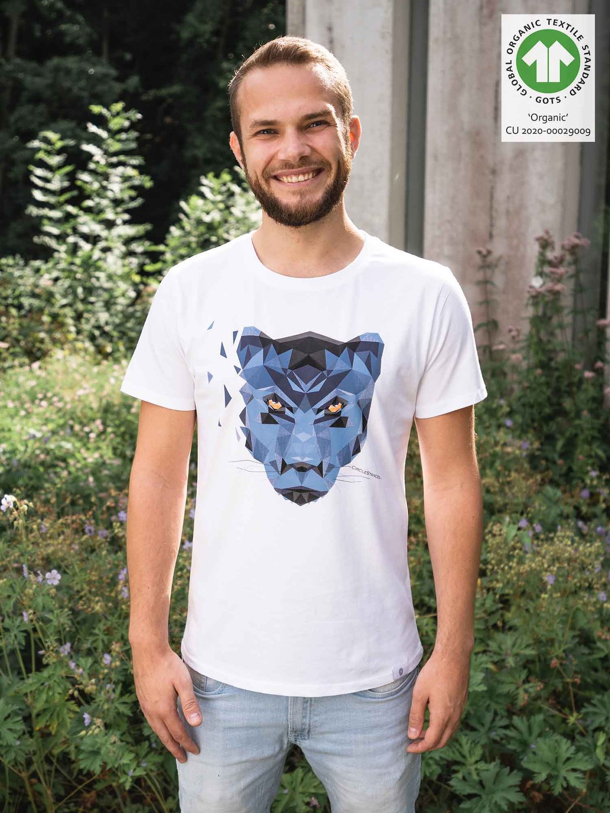 Herren T-Shirt Weiß Blau Dunkelblau Geometrischer Panther S-XXL