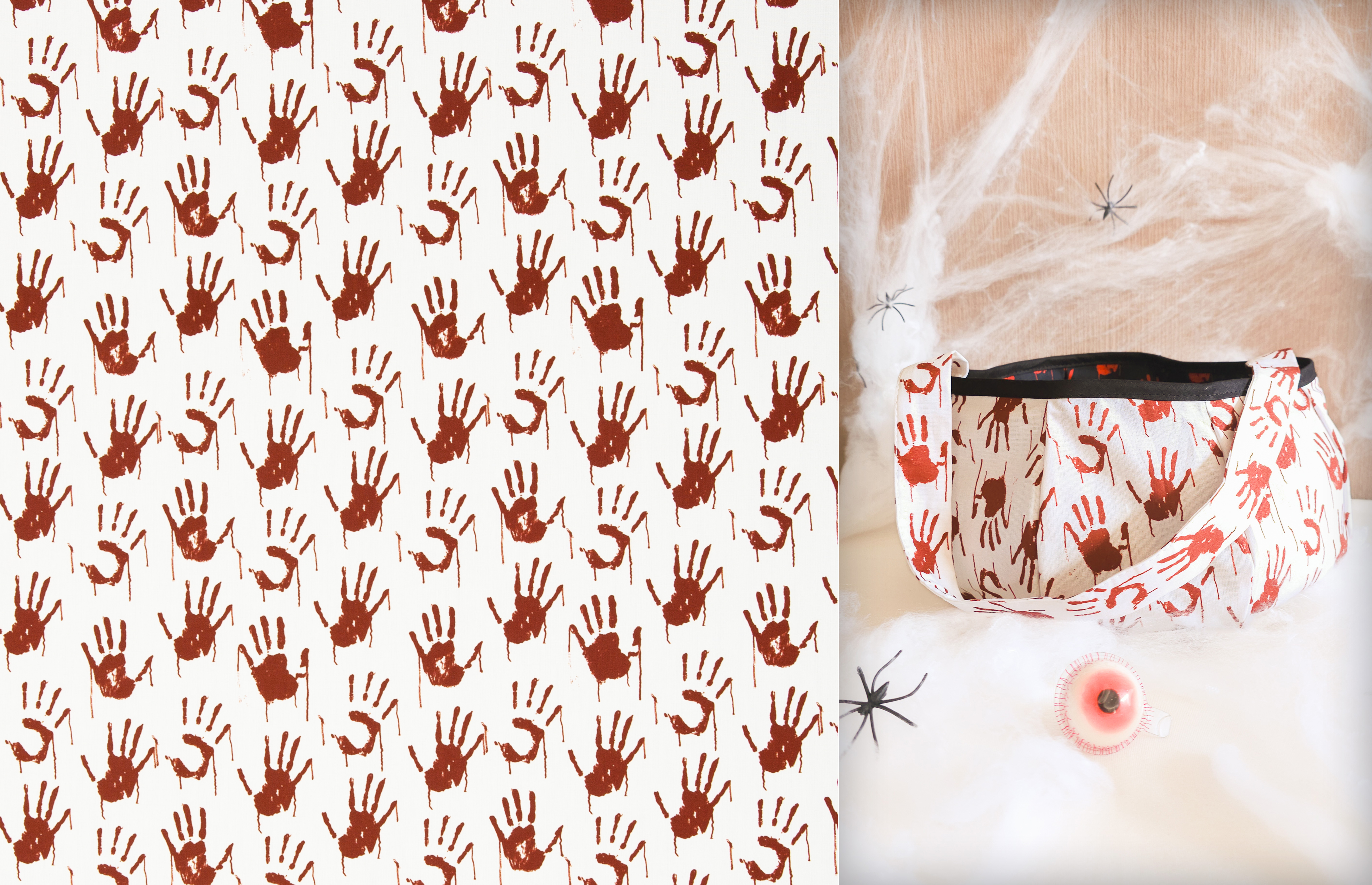 Baumwolle Webware Baumwollstoff Halloween blutige Hände Hand Blut Weiß Rot 147 cm WB
