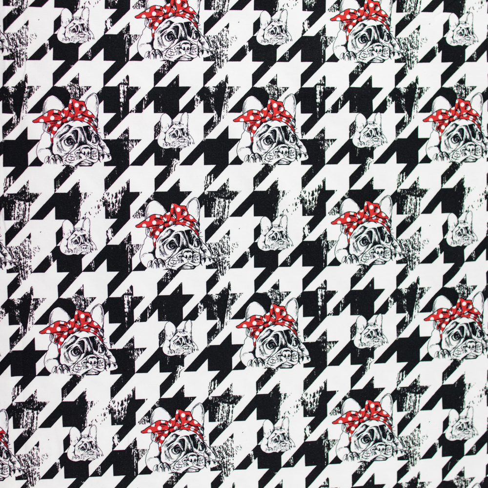 Baumwoll French Terry Sommersweat Stoff Freda Französische Bulldogge Schwarz Weiß Rot 145 cm WB