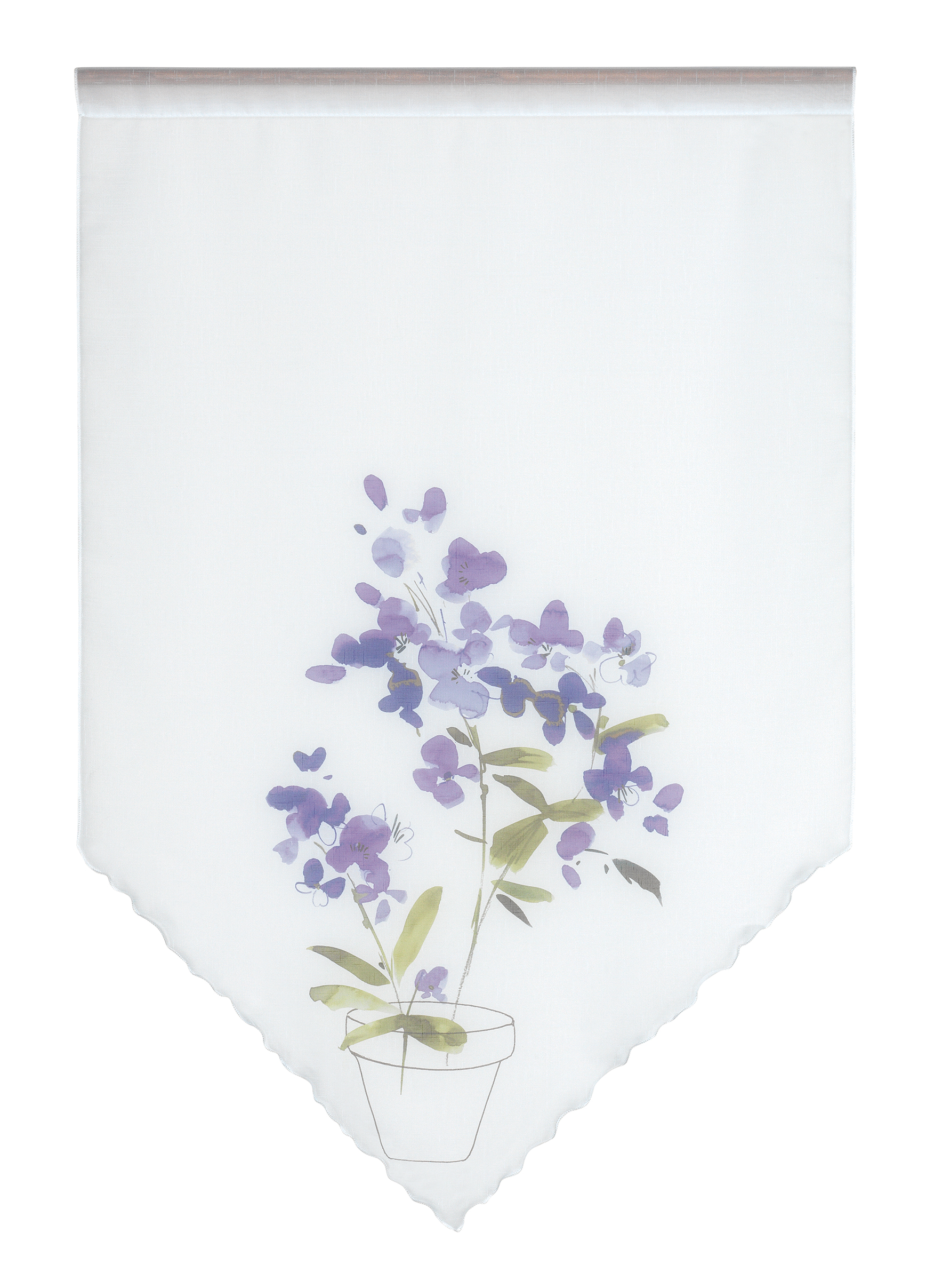 Scheibengardine Lila Weiß 4052 01 60x90 cm Stangendurchzug halbtransparent Blume