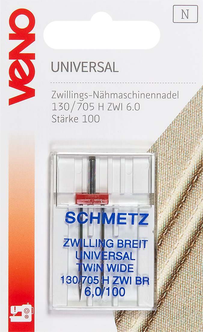Schmetz Zwillings-Nähmachinennadel Universal 130/705 H ZWI 6.0 Stärke 100 Flachkobeln