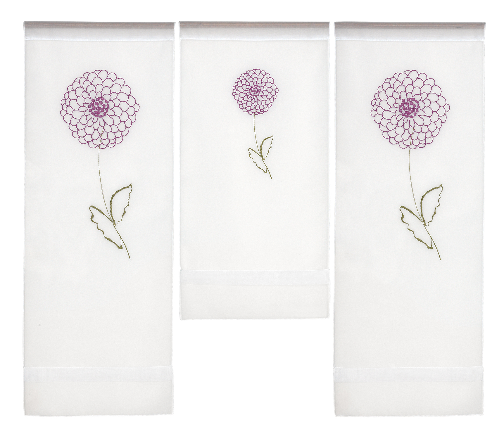 Scheibengardine modern 3er Set Mini Flächenvorhang Stickerei Blume Pink Weiß Voile 4043 80x90 cm